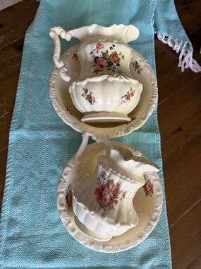 2 Athena of California Floral Pitcher and Basin Set - Decorative Vintage Style